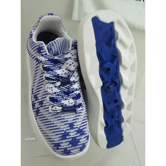 $1K NIB BURBERRY BOX BLUE CHECK CANVAS LOGO PLATFORM SNEAKERS 7.5 US 40.5 ITALY - Picture 9 of 12